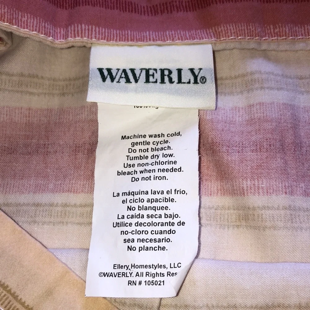 WAVERLY FOREVER YOURS GOLD ROSE PINK STRIPE FLORAL European sham 90s vibe